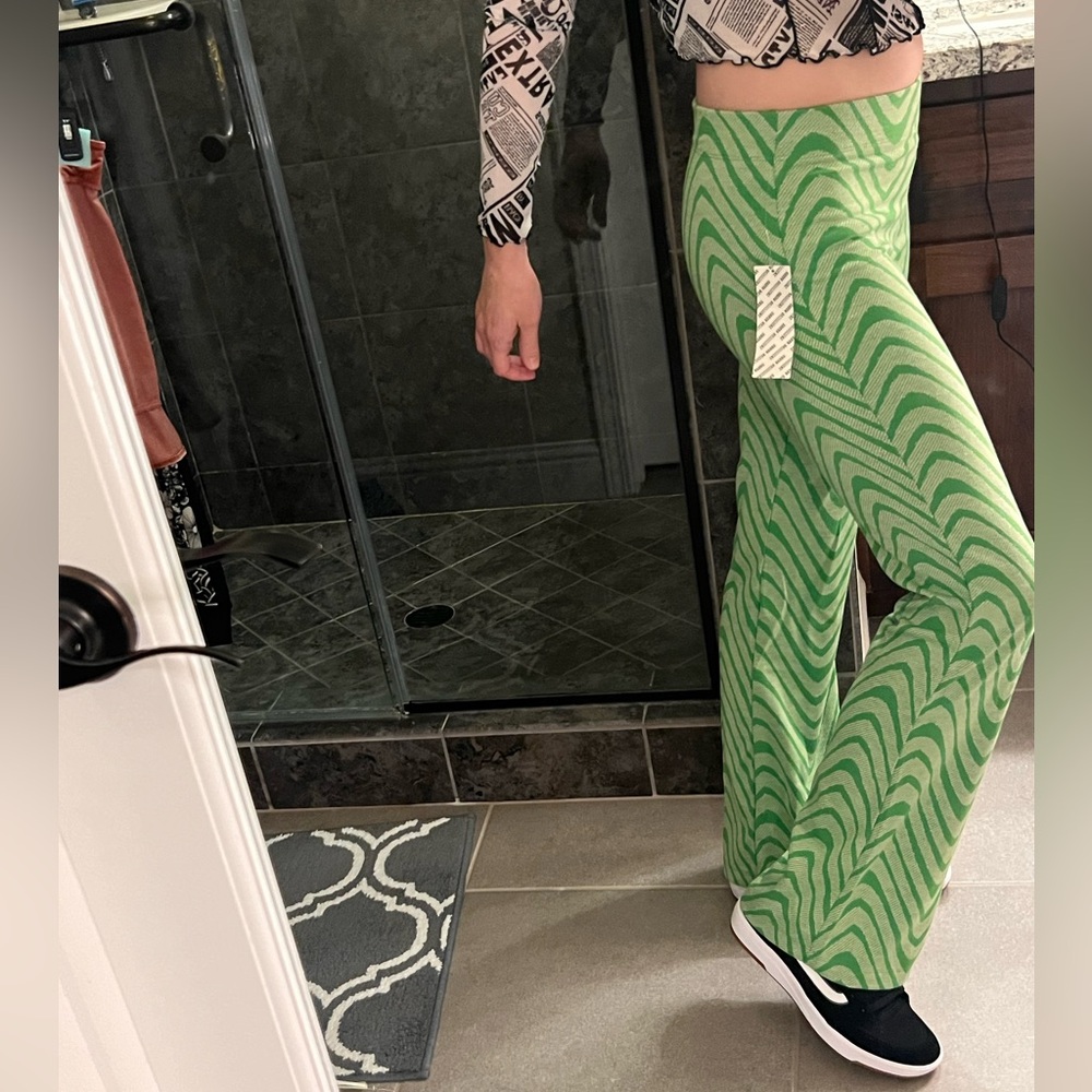 Urban Outfitters Green Psychedelic Swirl Flare Pants - Picture 1 of 13